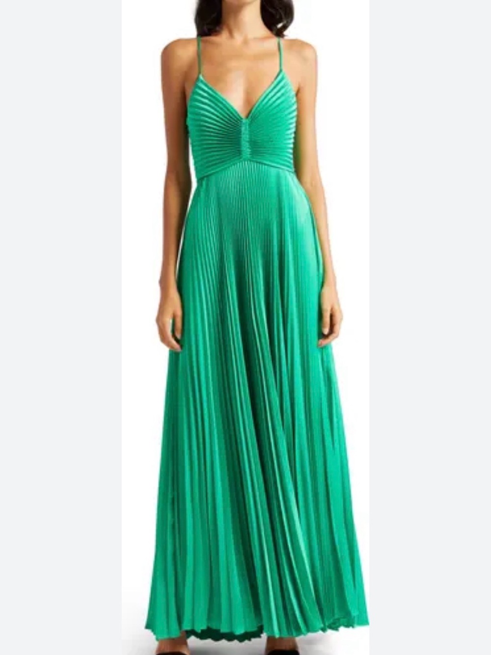 A.L.C. Aries Dress | Emerald Green Pleated Maxi Dress with Spaghetti Straps